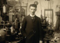 Nikola Tesla trzyma model swojego wynalazku w który zmienił świat