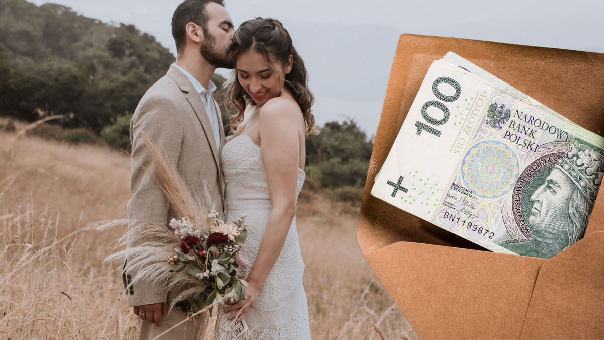 Koperta z banknotami i serdeczną dedykacją dla nowożeńców.